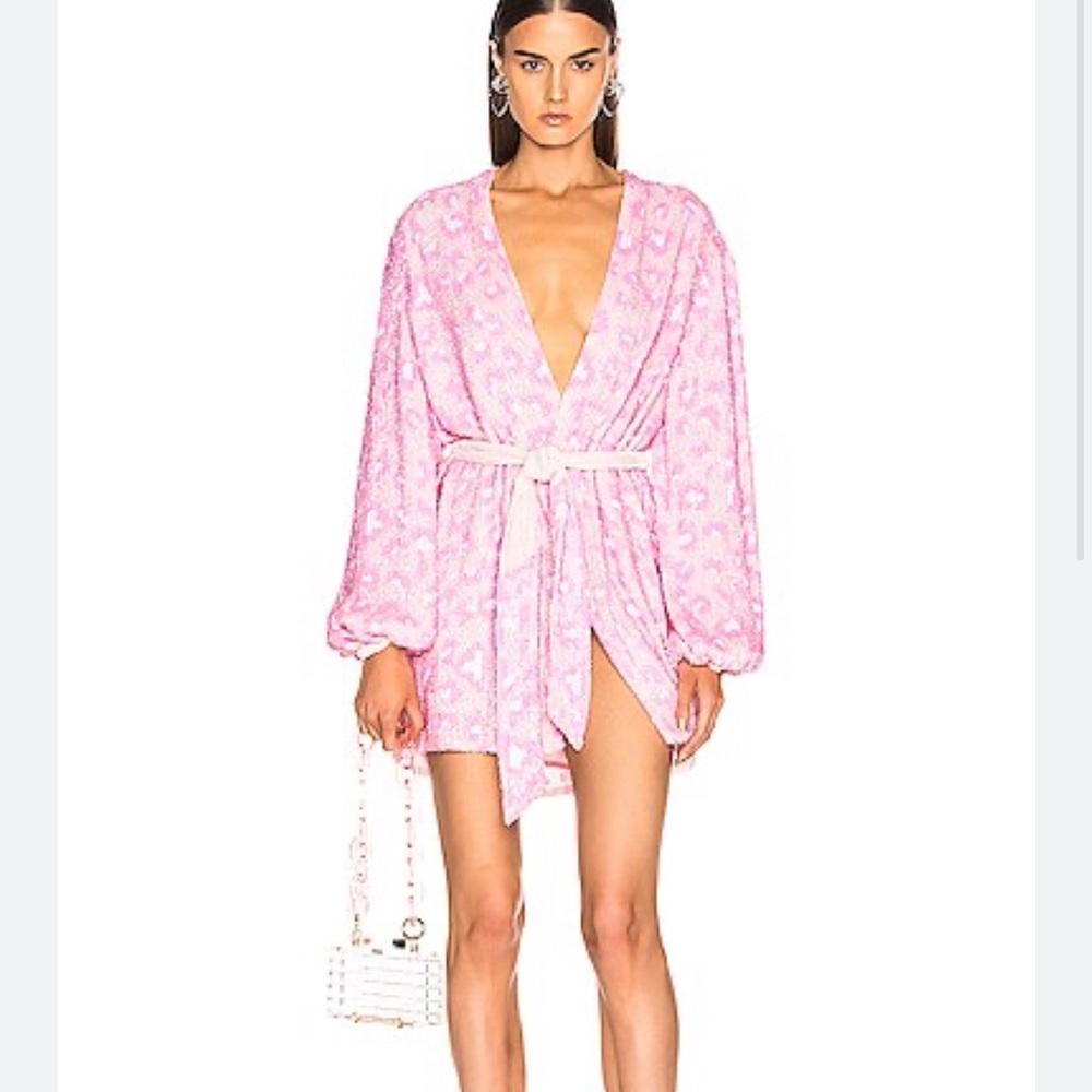 Pink retrofete Gabrielle robe dress in leopard XS